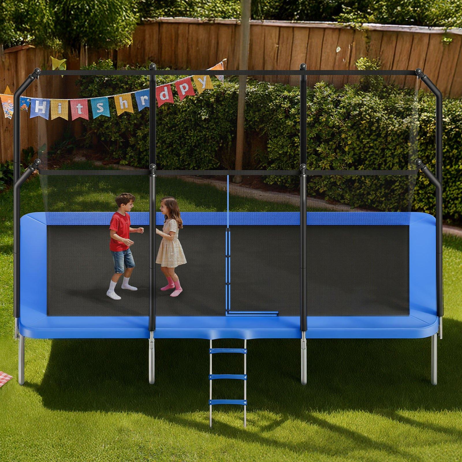 VEVOR Outdoor Trampoline, 8 x 14FT Rectangle Trampoline, ASTM Approved  Recreational Trampolines with Enclosure Net, Max 265 lbs Weight Capacity, Anti-Rust Rectangular Trampolines for Kids & Adults