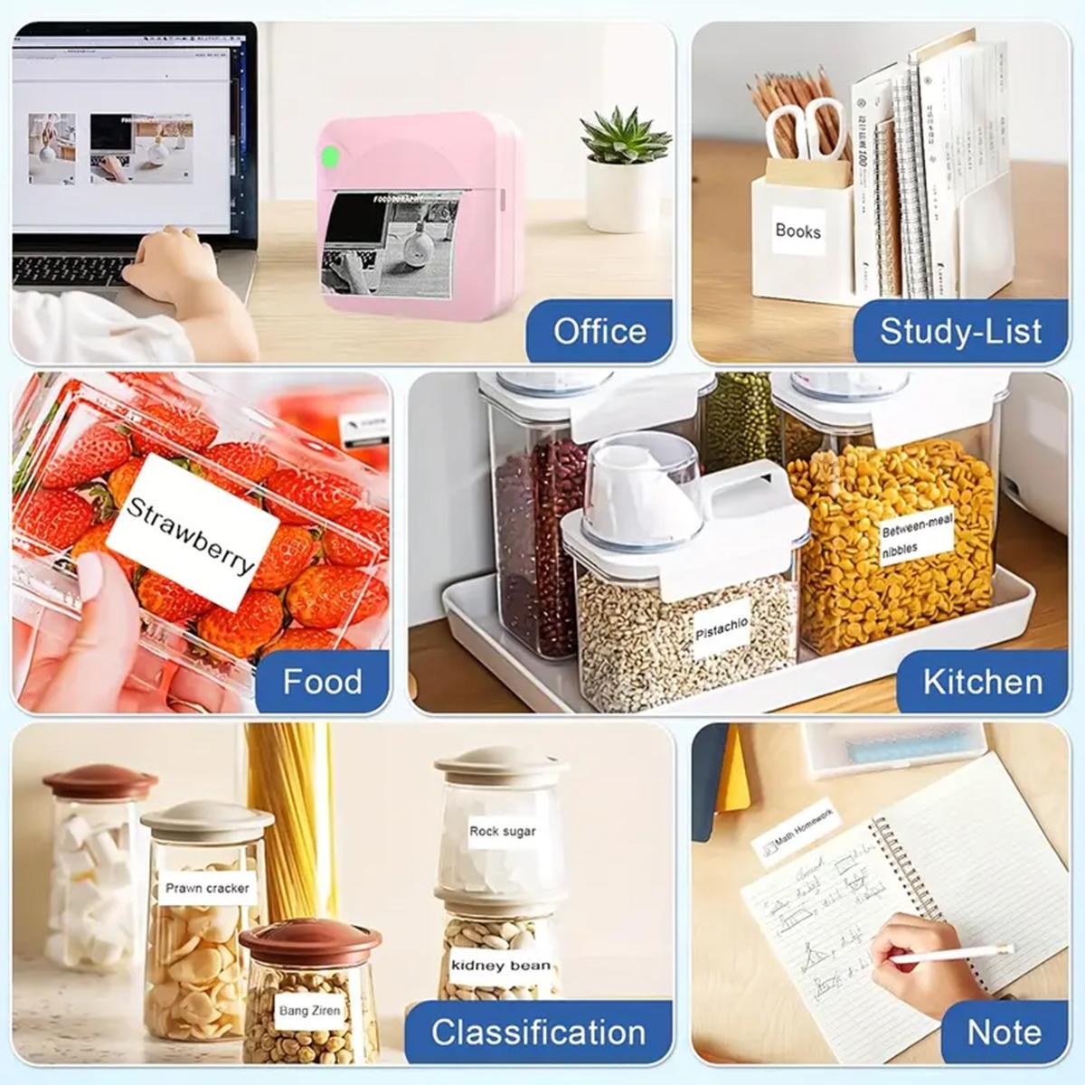 Portable Mini Printer, Thermal Inkless Sticker Maker, Inkless Label Printer with 5 Rolls of Color Stickers, Suitable For Photos, Diaries, Notes, And Memos, Compatible with iOS & Android, Portable Thermal Printers