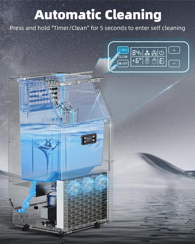 COWSAR Commercial Ice Maker  V2.0, 100 lbs, 2-Way Add Water, Large Ice Maker Self Cleaning, Ice Machine with 24 Hour Timer,33 lbs Basket, Stainless Steel Ice Makers for School, Home, Bar, RV