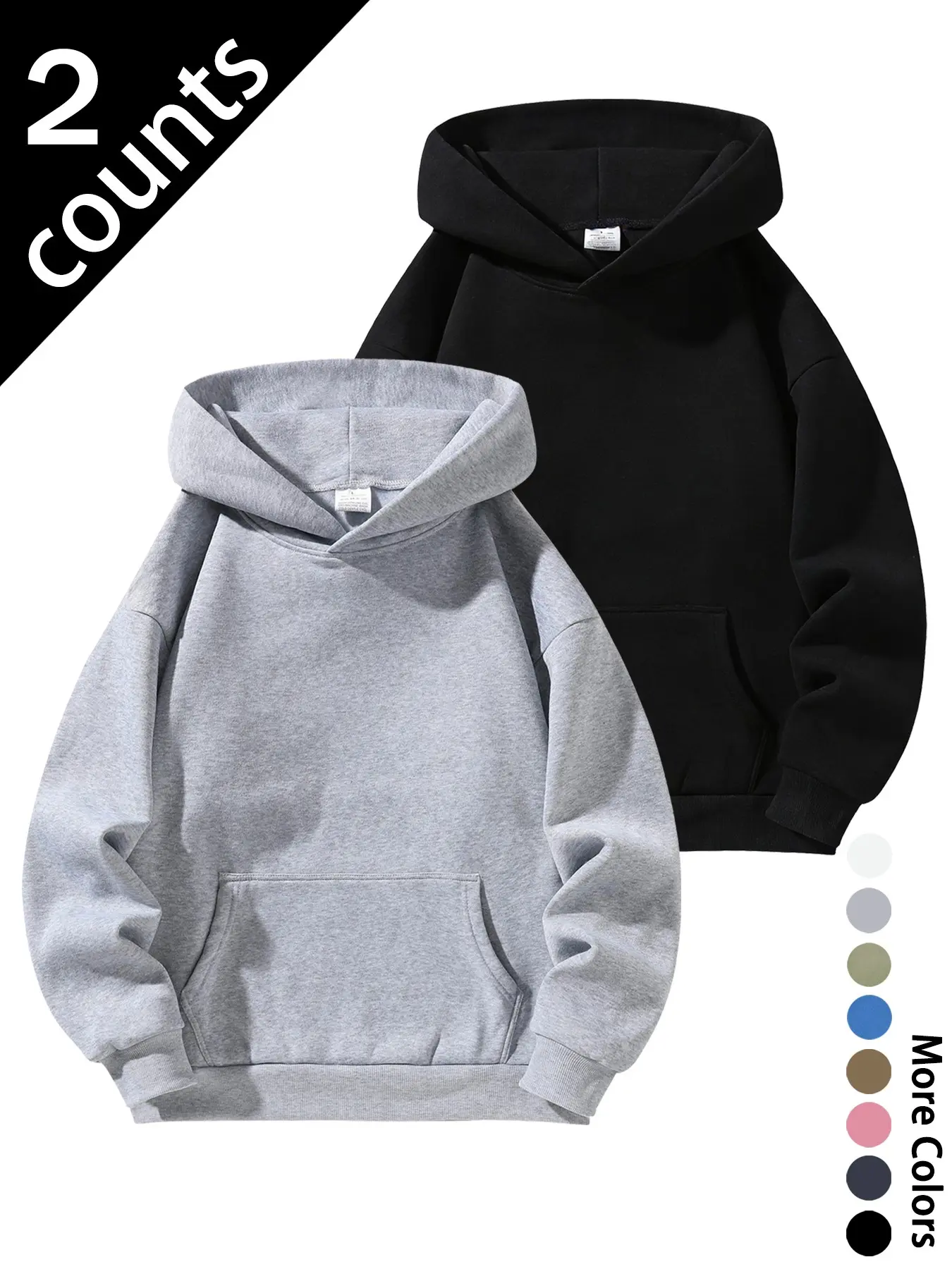 Men's Loose Hooded Sweatshirt, Fleece Lined, Unisex Plain Color Kangaroo Pocket, Casual Street Style, Long Sleeve, Fall & Winter