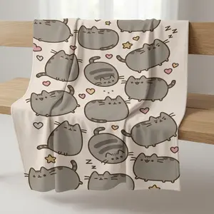Pusheen Big Face Flannel Blanket, Kawaii Cat Cuddle Throw, Super Soft Comfy, Perfect Gift for Pusheen Lovers & Boyfriend