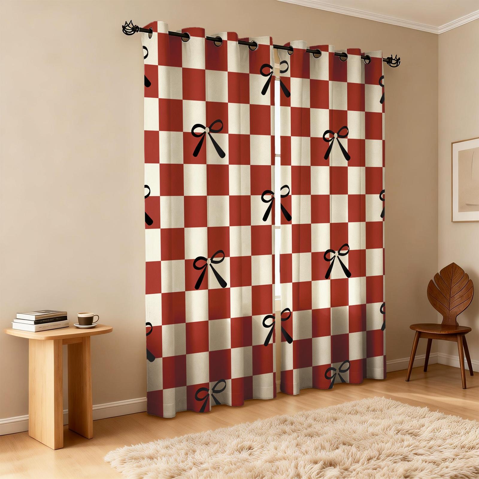 2Pcs INS Style Bow Curtains, Gentle Girly Design, High Shading Smooth Drape, Ideal for Influencer Bedroom Living Room Backdrop Decor