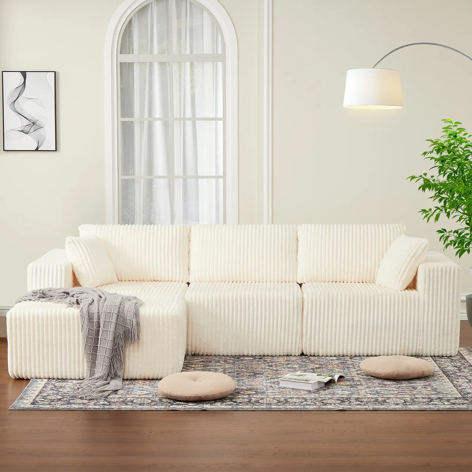 L-Shaped Modular Sectional Sofa, 108" Boneless Corduroy Living Room Couch, No Assembly Needed, Compressed Sofa