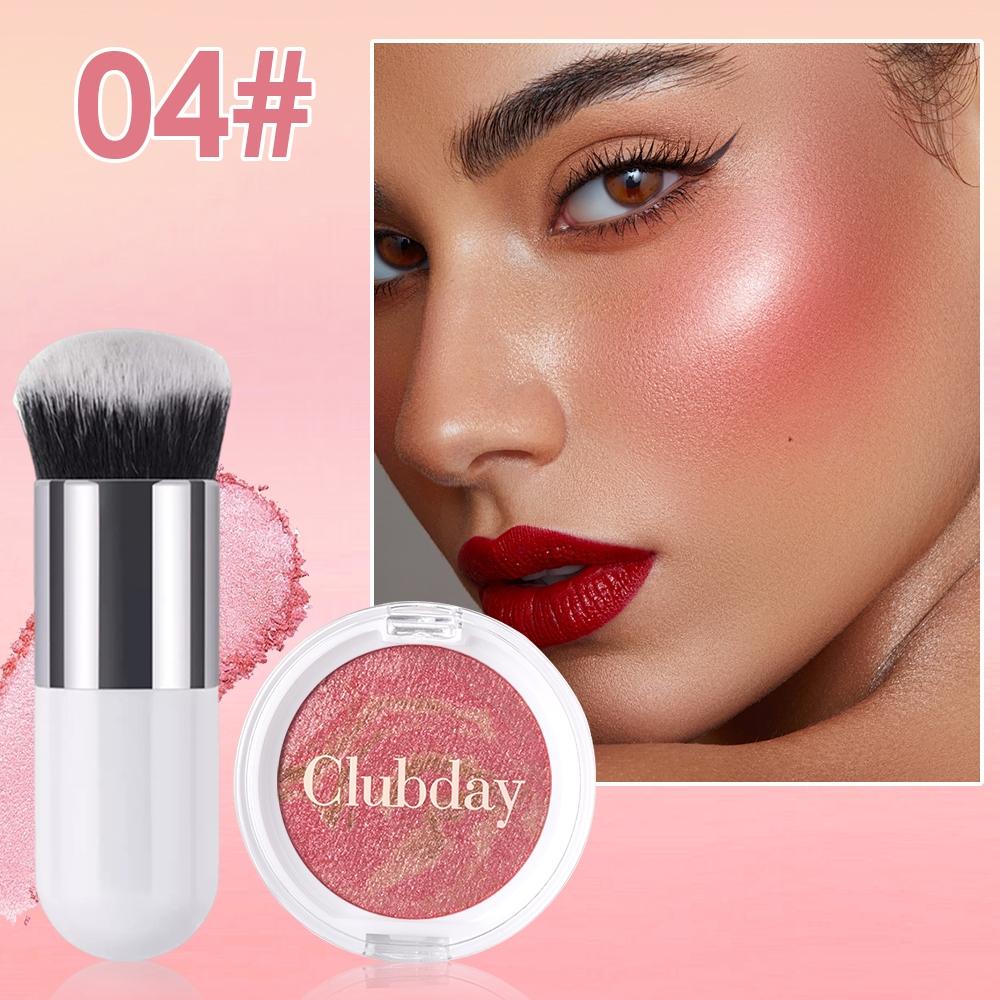 Marble Blush Powder with Brush, Shiny Silky Smooth, Natural Luster, Long Lasting Waterproof, Ideal for Daily & Party Makeup