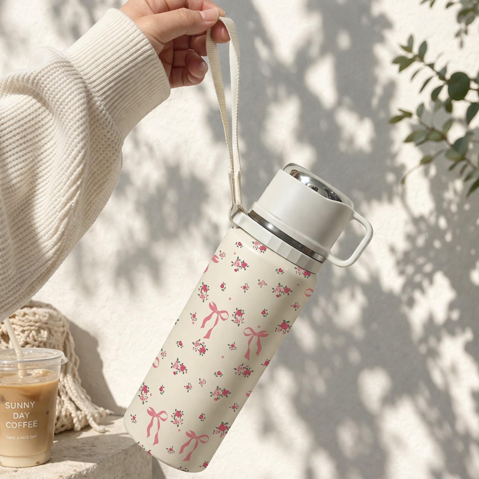 1 Pc Thermal Mug, 600ml Vacuum Cup, Double Wall Insulated Mug, Leak Proof Skinny Tumbler With Handle And Strap, 48 Hours Hot 24 Hours Cold, Portable Travel Mug For Coffee Tea, Gift For Women Men Holiday Daily Use