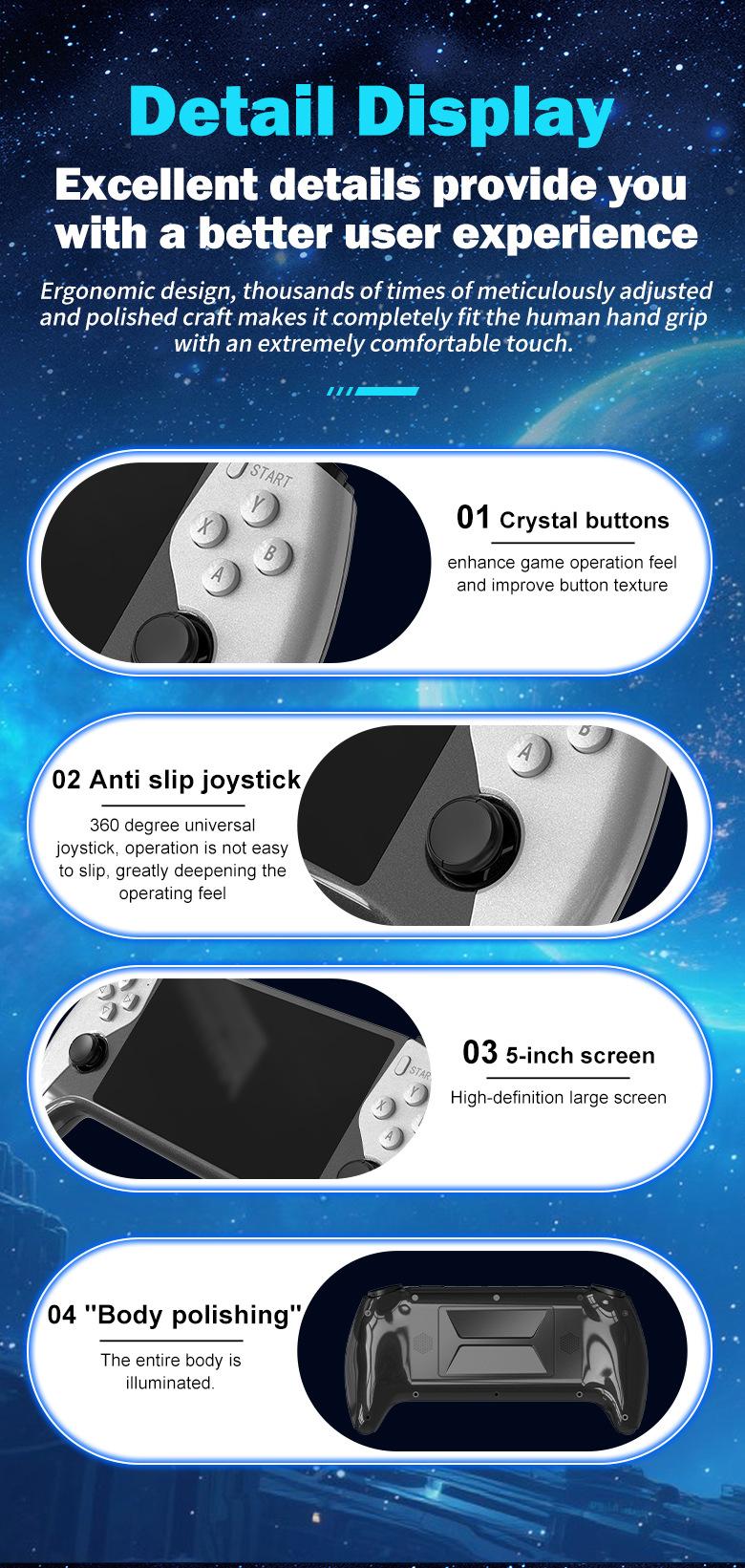 SF3500 Retro Handheld Game Console-Handheld Rechargeable Gaming Console with HD 5.5-inch IPS Screen Classic Video Games Supports TV Connection,14+ Emulators & 5-Hour Battery Life, Handheld Gaming Console