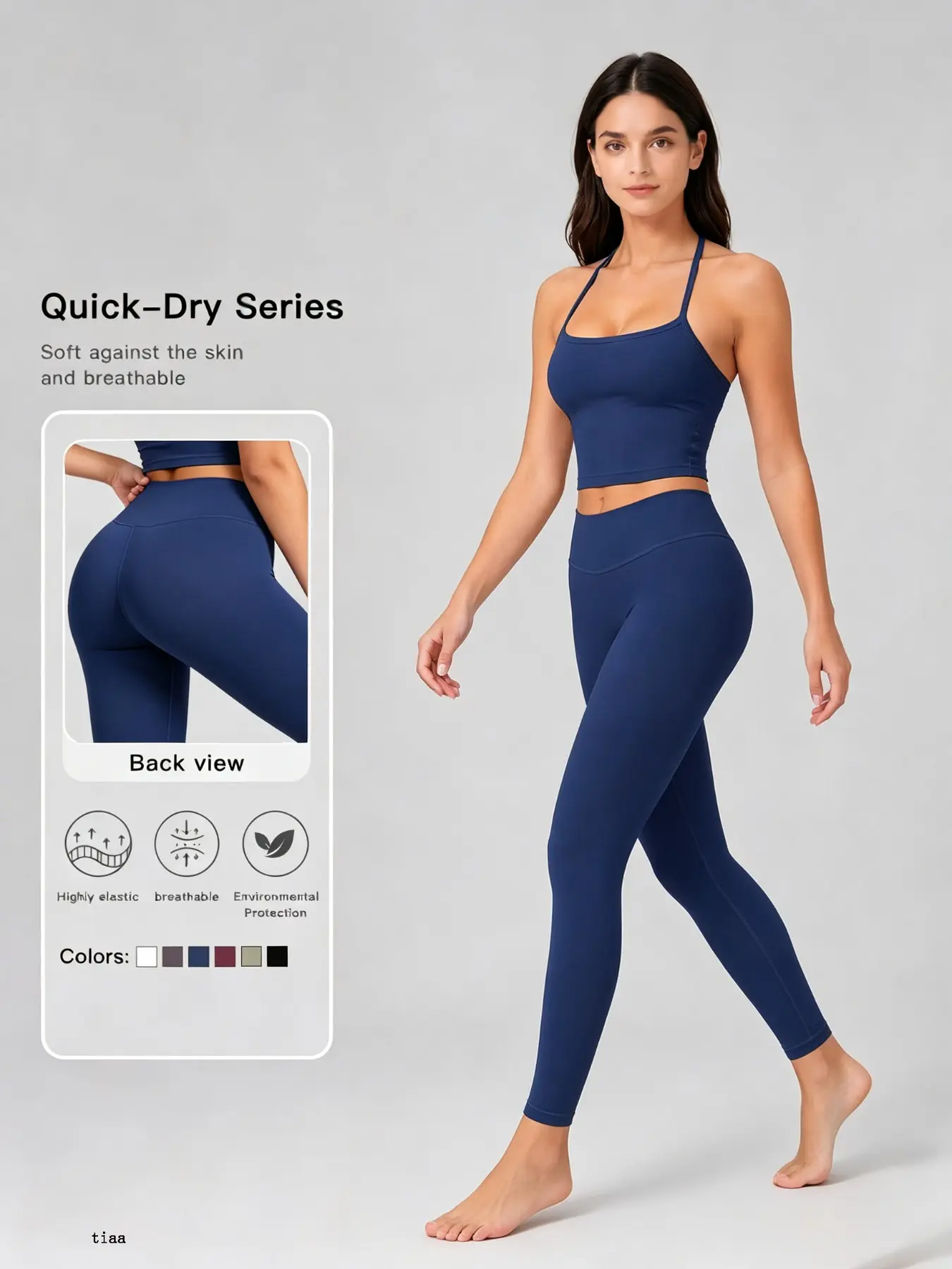 Women's Two-Piece Pilates Workout Set, Smooth Bare Feel Halter Top and High-Waisted Yoga Pants, Stretchy Fitness Gym