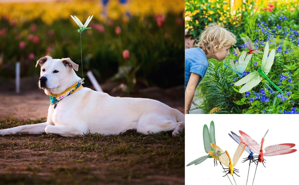 12 Counts Outdoor Fake Dragonfly Rod Clip, Garden Metal Dragonfly. Natural Organic Concept, 3D Dragonfly Garden Decoration, Garden Bird and Fly Interfere Devices for Indoor and Outdoor Garden,Creative Home Accessories Decorative Design