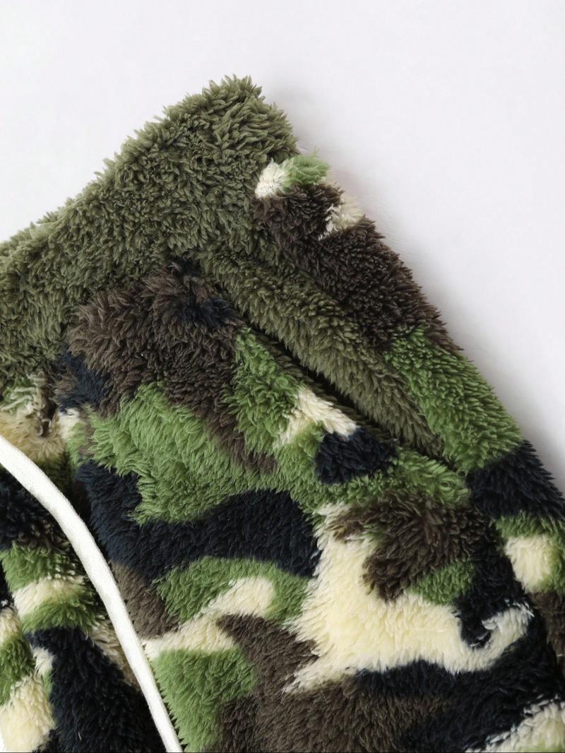 Men's Camouflage Fleece Casual Pants, Camo Cargo Pant, Soft Warm Lock Temperature Fabric, Classic Drawstring Adjustable, Fall Winter Daily Wear