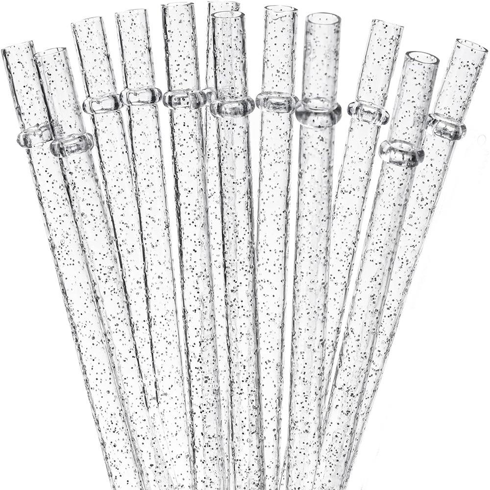 Reusable Drinking Straws with Cleaning Brush, 12-Piece Durable Clear Plastic Colorful Glitter Drinking Straws, Drinking Supplies for Home Kitchen, Party, Picnic and Outdoor Use #GLOBAL PICKS