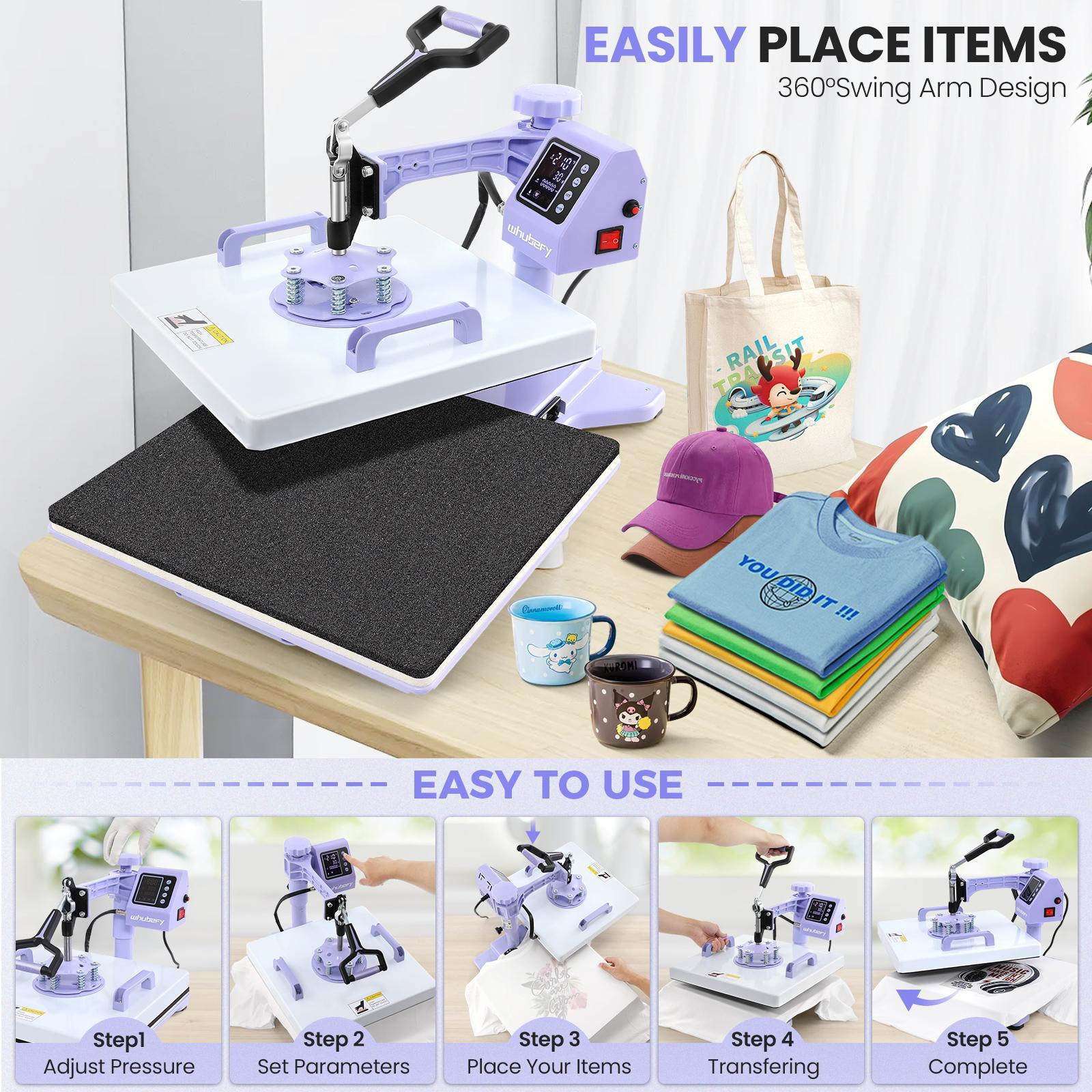 AKEYDIY 8 in 1 Heat Press Machine Professional Sublimation Machine 15" X 15" Swing Away Shirt Printing Heat Transfer Digital Tumbler Heat Press Machine for T Shirts Mug Hat Plate Cap