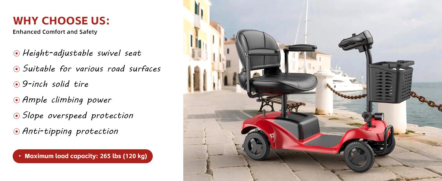 4 Wheel Mobility Scooter for Seniors&Adults- 25 Miles Range, Foldable Powered Electric Wheelchair Device w/600WH Battery,Only 8 lb Weight, Dual Basket, 300 lb Capacity, Compact,Red