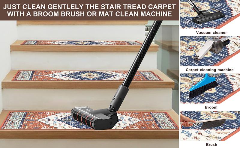 [FebruaryStockUp] HEBE Non Slip Chenille Stair Runner for Wooden Steps 8"x30" Indoor Reusable Soft Washable Rugs with Anti Slip Adhesive for Pets & Kids Stairway Grip Treads Decorative Mats