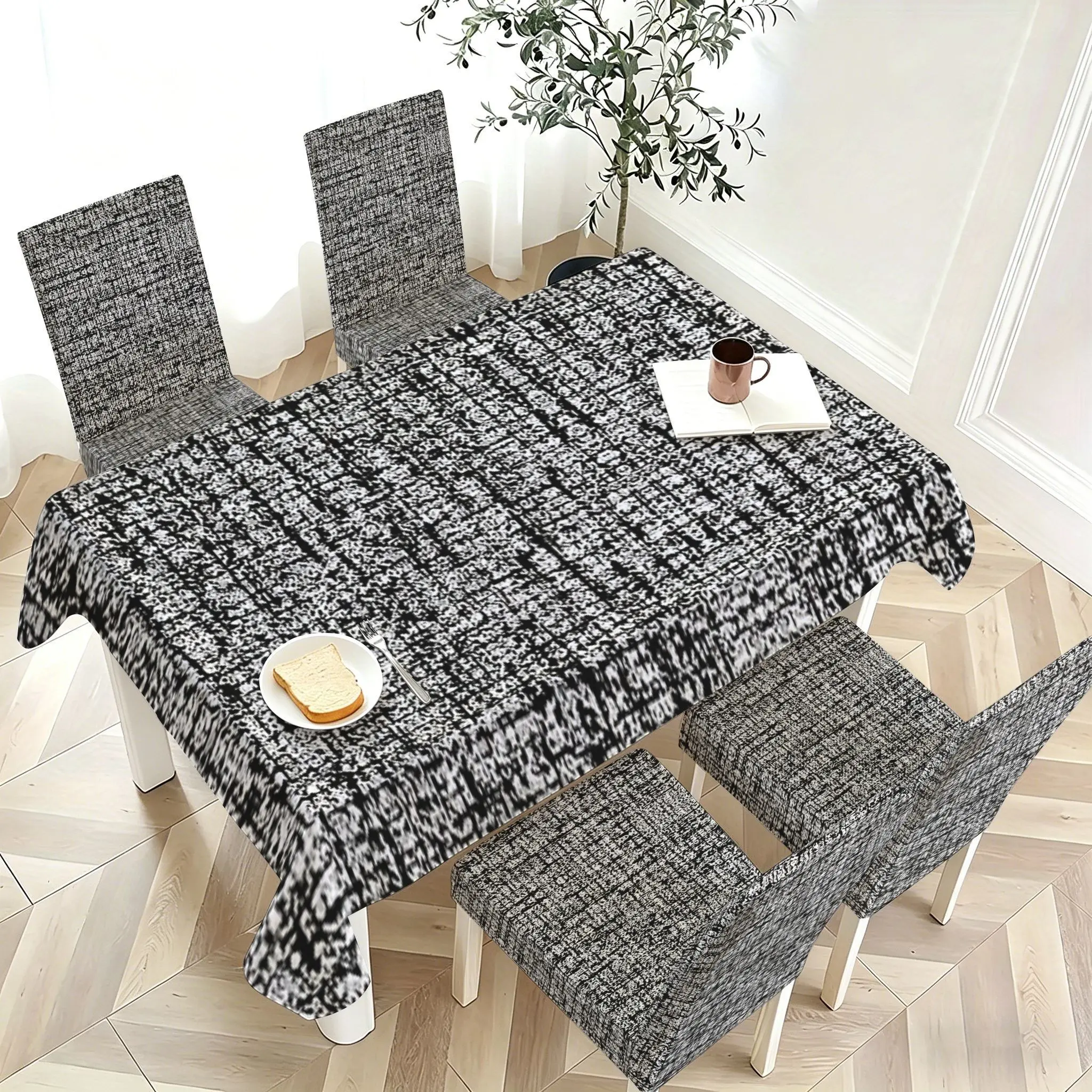 Classic Minimalist Texture Print Chair Cover Tablecloth Set, Suitable for Living Room, Bedroom, Kitchen, Restaurant, Hotel, Chair Covers For Living Room