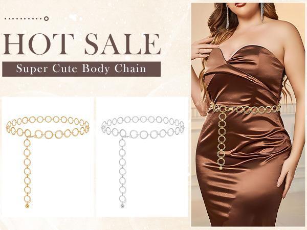 Women's Waist Chain, Gold-Plated Alloy Multilayer O-Ring Link Belt, Adjustable Design Belt for Dresses, Jeans & Club Outfits, Adjustable Strap Belt