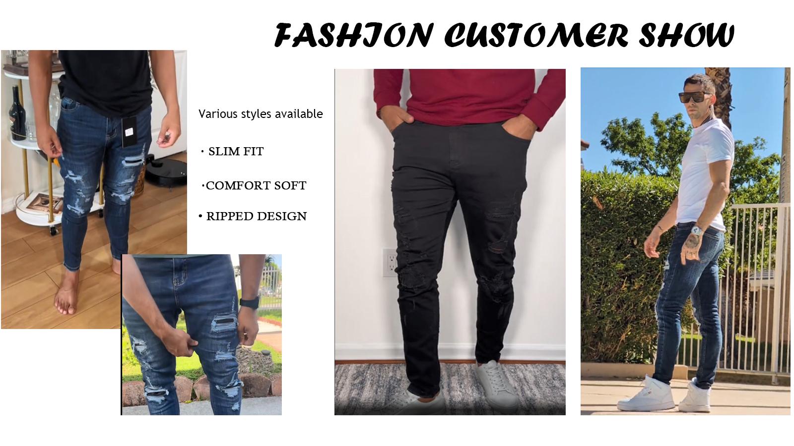 GINGTTO Men's Skinny Jeans Stretch Ripped Tapered Leg Slim Fit Distressed Denim Pants