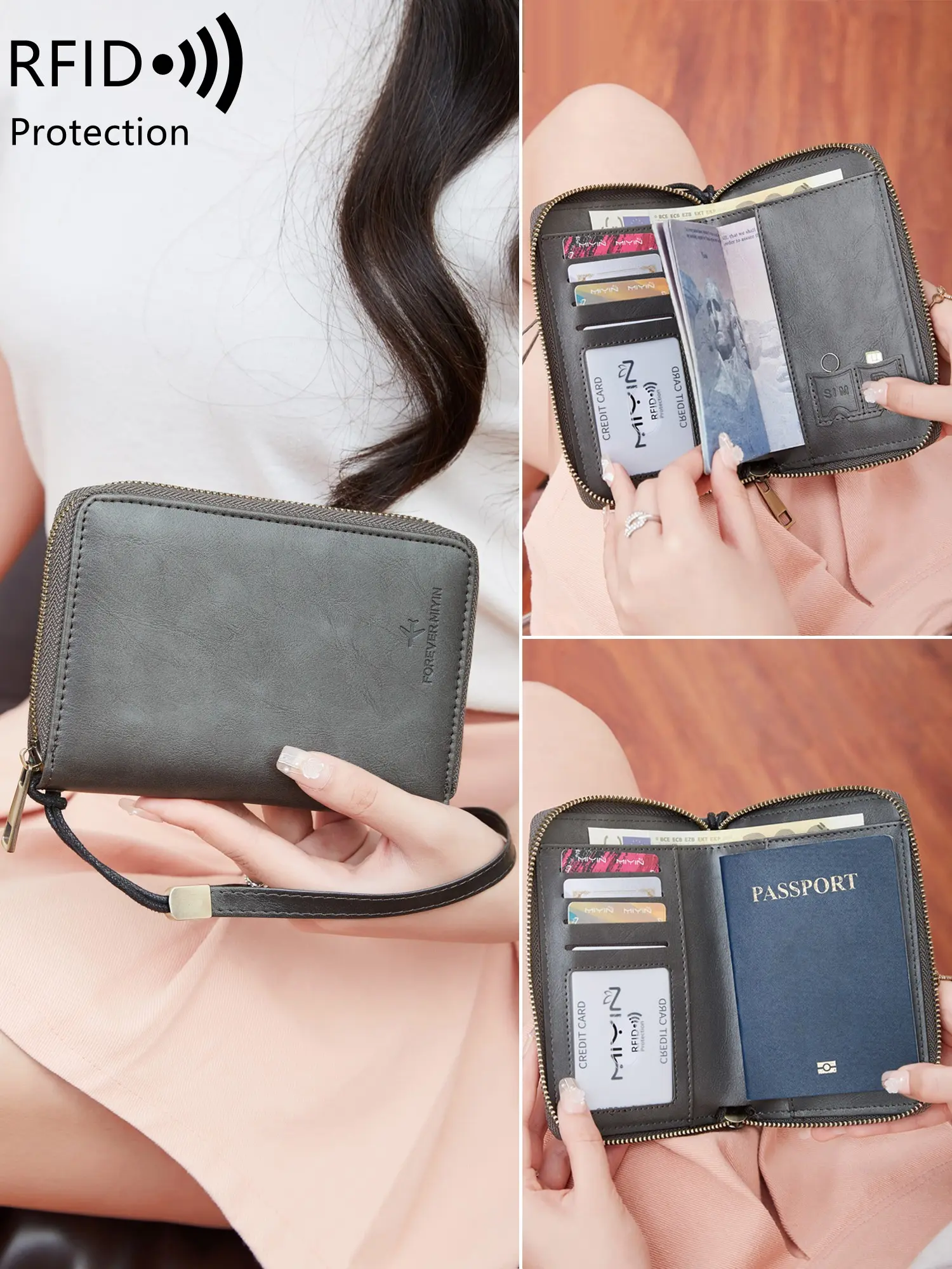Passport Wallet, RFID Blocking Travel Document Organizer, Unisex Design, Durable PU Material, Secure Storage Solution for Travel Documents, Thanksgiving Christmas Gift, Gift for Men & Women