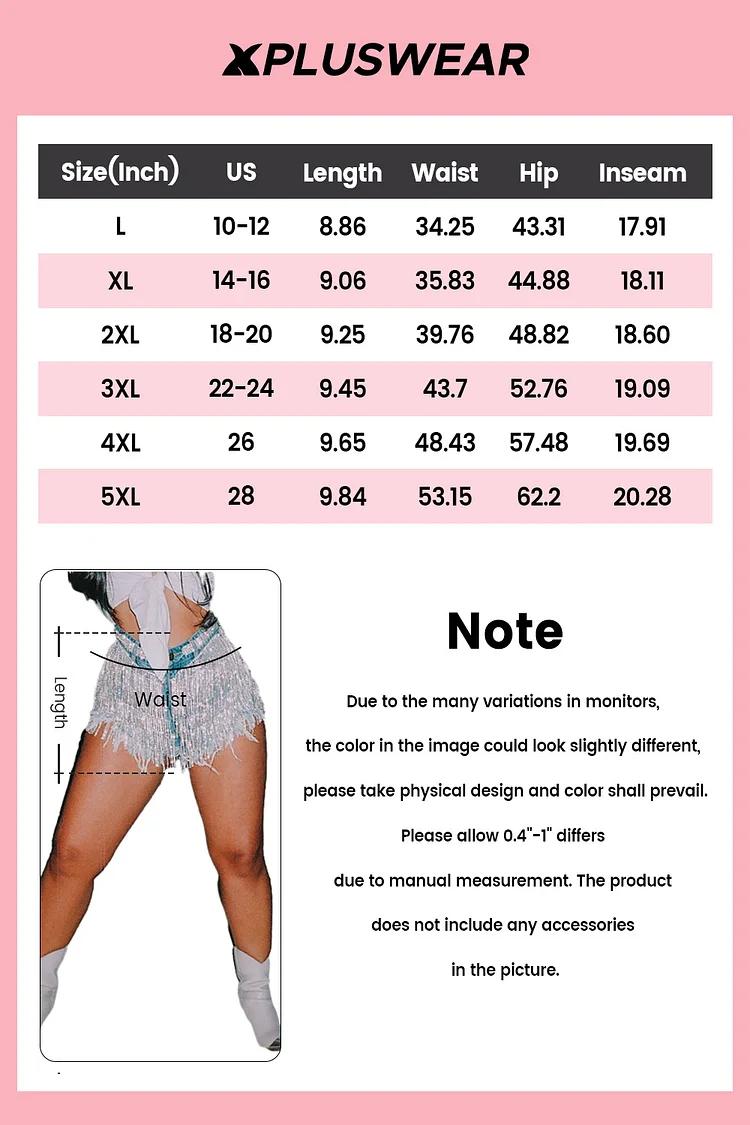 Xpluswear Plus Size Silver Party Sequin Fringe Button Denim Shorts