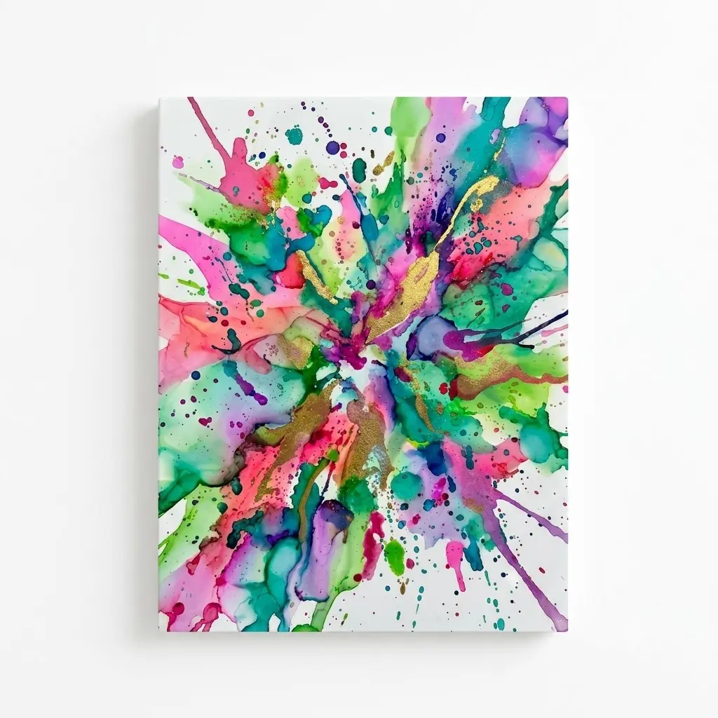 Abstract Fluid Art Canvas Wall Art - Vibrant Floral & Wave Pour Painting Print - Modern Aesthetic Home Decor for Living Room & Bedroom