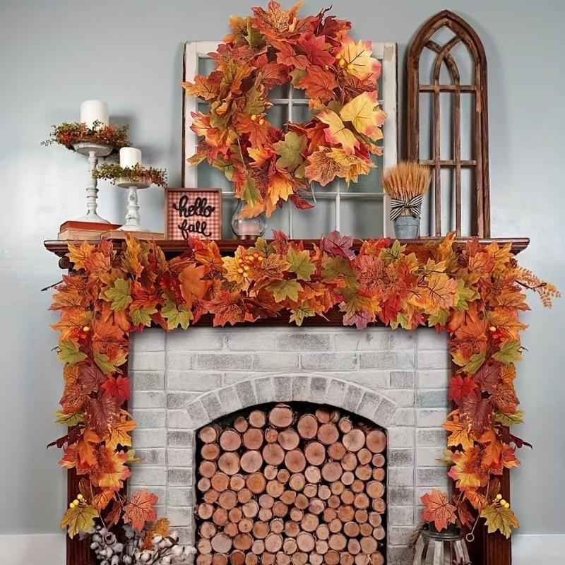 4pcs Artificial Maple Leaf Vines, Realistic Fall Colors, Durable Plastic Hanging Decor, Perfect for Thanksgiving, Halloween, Weddings, Indoor/outdoor Decor