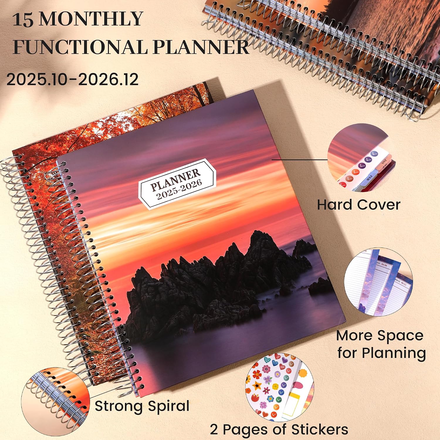 Hardcover Book 15-Month Planner 2025-2026 (Oct 2025-Dec 2026) with Monthly Tabs, Hourly Daily Weekly Organizer for Women, Stickers Included, 8.5x11 in Hardcover Book 15-Month Planner 2025-2026 (Oct 2025-Dec 2026) with Monthly Tabs, Hourly Daily Weekly Organizer for Women, Stickers Included, 8.5x11 in