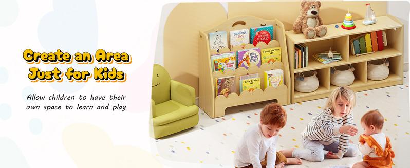 ONBRILL 3-Tier Montessori Wooden Bookshelf for Kids, Toddler Book Rack Toy Organizer and Storage, Small Book Display Stand for Baby, Bookshelves Furniture for Classroom, Nursery, Playroom, Library【HolidayHaul】