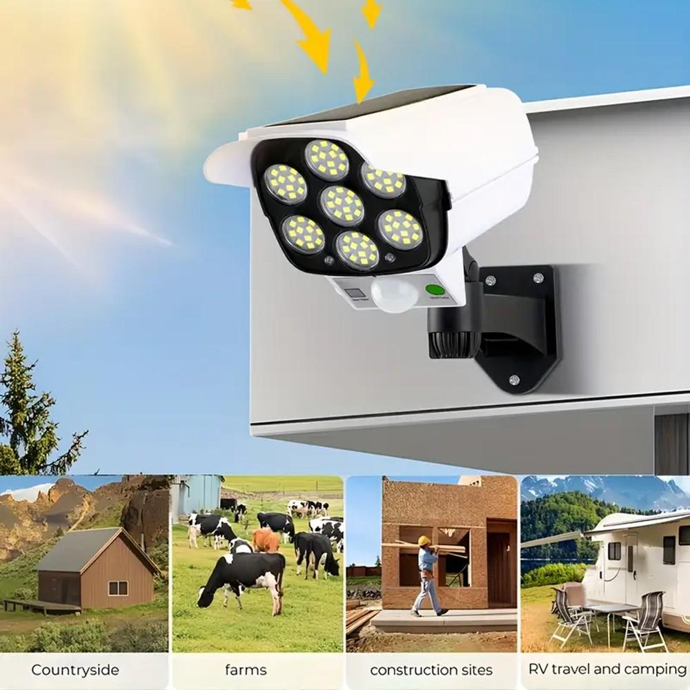 Solar Light Remote Control 77LEDs with 3-Mode Simulation Camera Outdoor Lighting Solution Solar Security Lights Durable and Efficient Design Perfect for Camping and Gardening
