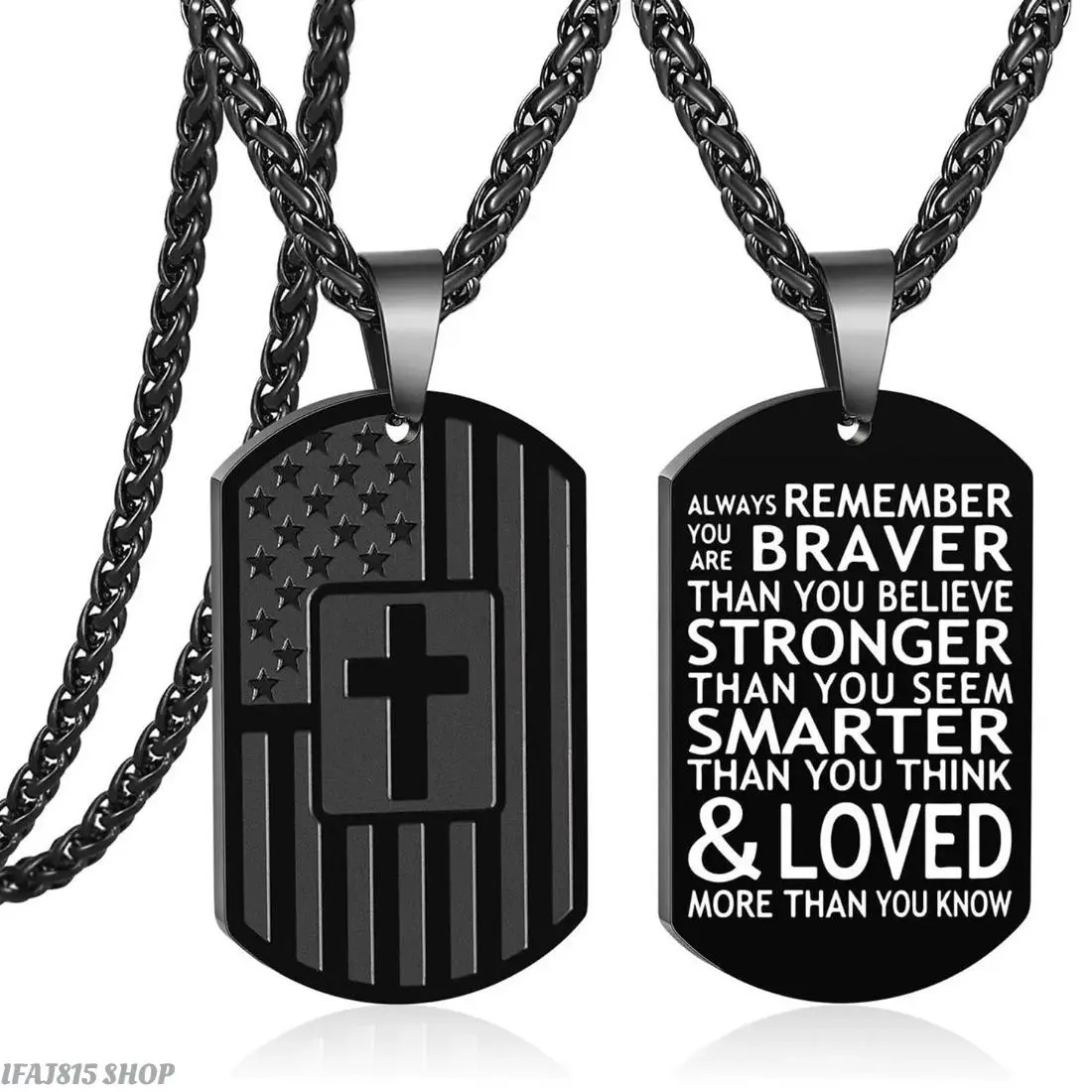 Men’s Stainless Steel Cross Dog Tag Necklace - American Flag Pendant with Bible Verses, Chain Included, Inspirational Patriotic Jewelry for Casual Streetwear, Everyday Accessory