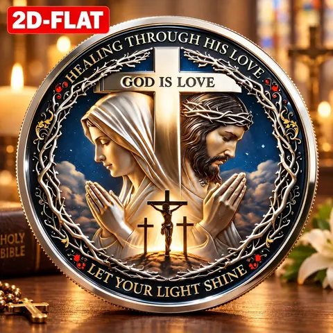 Catholic Faith Memorial Coin, Cross and Dove Religious Medal, Prayer Church Souvenir, Collectible Gift, Spiritual Keepsake, Religious Collectibles