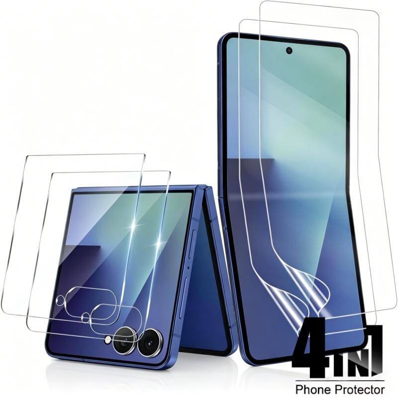 2+2 for Samsung Galaxy Z Flip5 6 7   2+2 Package Including 4 in 1 Protective Suite 2 Soft TPU Films 2 Glass Back Stick Screen Protectors High Definition Clear Anti Grease Fingerprint Full Protection