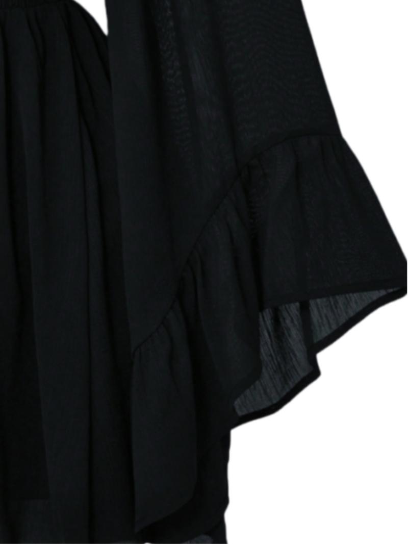 Women's Gothic Style V Neck Waist Cinched Dress, Elegant Long Sleeve Mini Dress, Autumn/winter Lantern Sleeve Dress