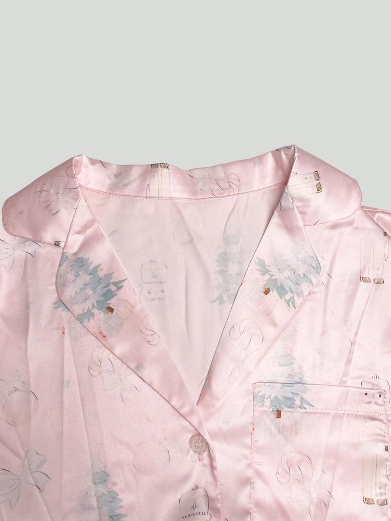 Women's Christmas Print Pajamas Set, Nightwear Lounge Set, Casual Home Wear Loungewear, Soft & Cozy Sleepwear for All Seasons, Perfect Gift Idea