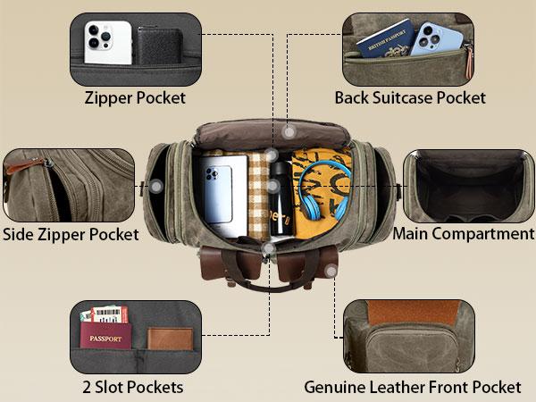 Densata Vintage Canvas Travel Duffle Bag for Men 50-60L Expandable Overnight Weekender Carry-On Large Capacity Crossbody Handbag Durable Outdoor Mega Spacious Lightweight Portable Convertible Waterproof family trip Waterproof Waxed CanvasDuffle Bag Spring