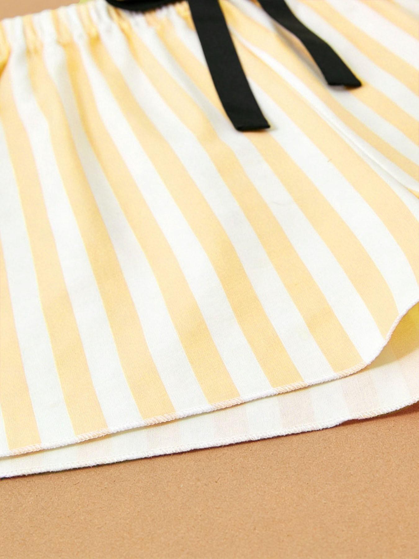 Women's Summer Sleepwear Set, Striped Sleeveless Round Neck Letter Print Bow Tie Shorts, Elegant Comfortable Wear-Outside Pajamas