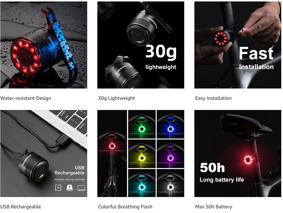 ROCKBROS Bike Tail Light Rear Bike Light Rechargeable Bike Rear Light Waterproof Bike Taillight