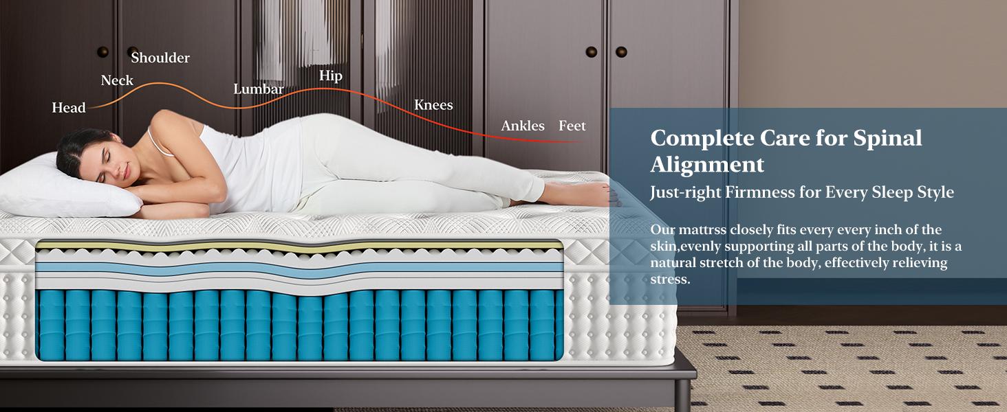 BedStory 14 Inch Queen King Mattress - Extra Lumbar Support - Medium Firm Memory Foam Hybrid Mattress with Pocket Springs, Fiberglass Free