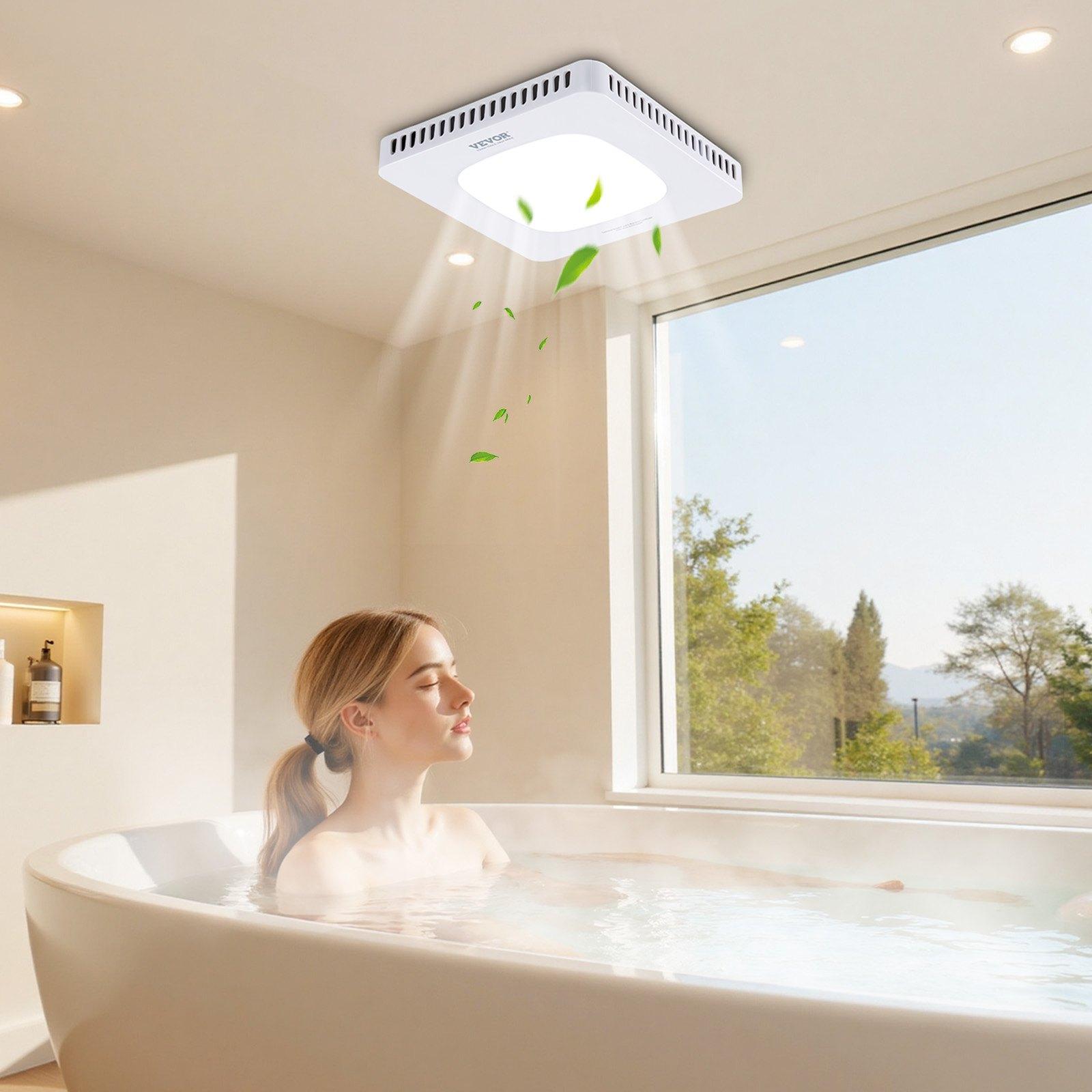 【Summerfinds】VEVOR Bathroom Exhaust Fan with LED Light, 130 CFM Bathroom Vent Three Gear Color Temp, 1.5 Sones Low-Noise, Premium AC Motor Ceiling Fan for Laundry Room, Storage Room, Home Ventilation, White