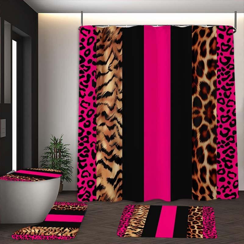 Leopard Print Shower Curtain Set with 12 Hooks, Modern Bathroom Divider, No-Drill Installation, Multi-Purpose Bath Decor Gift
