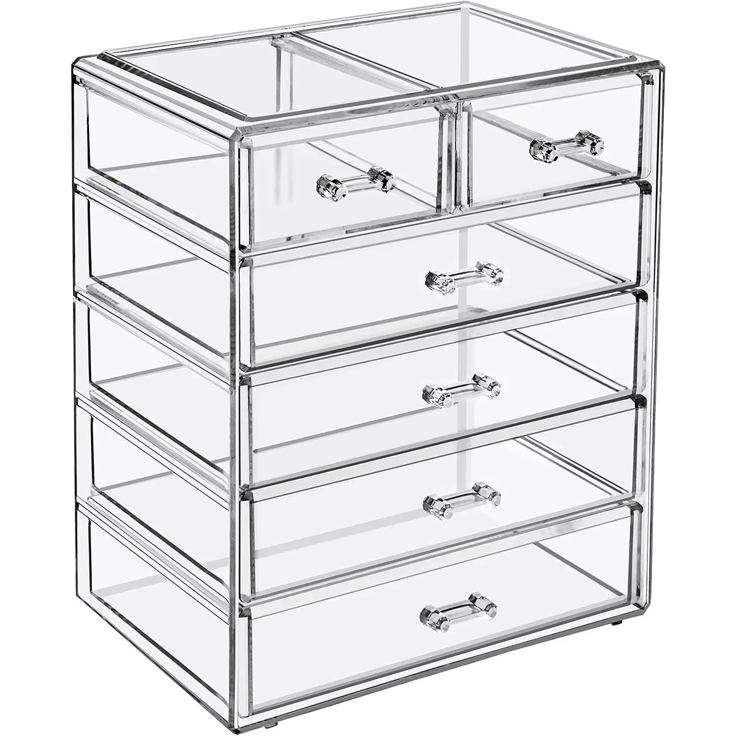 Acrylic Makeup Organizer Set, 6-Drawer Vanity & Countertop Cosmetic Storage with Small & Wide Drawers, Clear Makeup Storage for Brushes, Lipsticks, Jewelry – Holiday Gift for Women & Teens