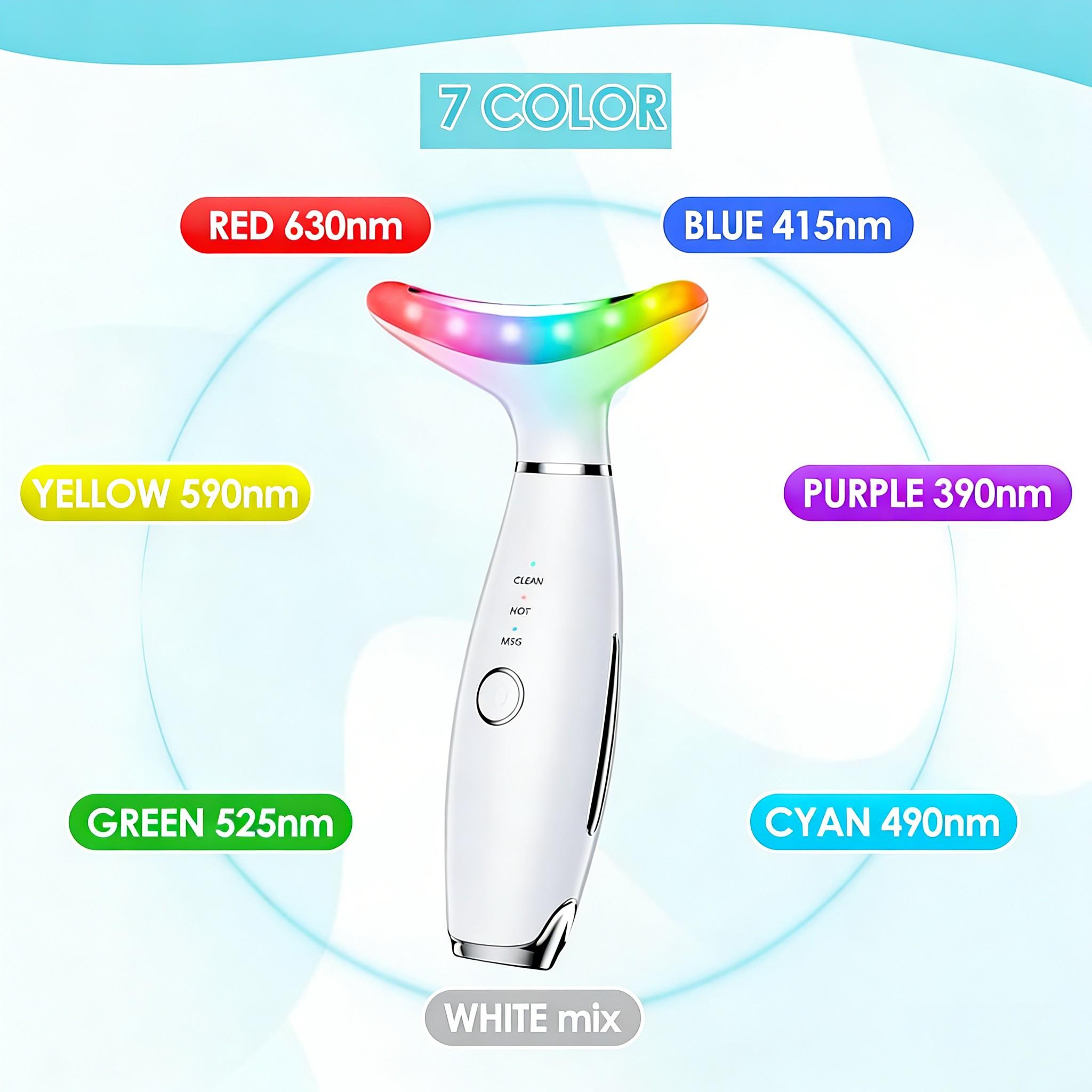 7 Colors LED Face & Neck Beauty Massager with 3 Modes (Vibration + Heating), Rechargeable Home Skin Care Tool, Thoughtful Christmas & Halloween Gift for Girls