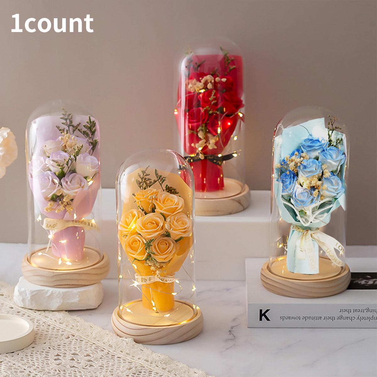 Valentine's Day LED Eternal Rose Artificial Flower Decoration, Romantic Atmosphere Ornament, Perfect Holiday Gift for Him Her, Light Up Rose