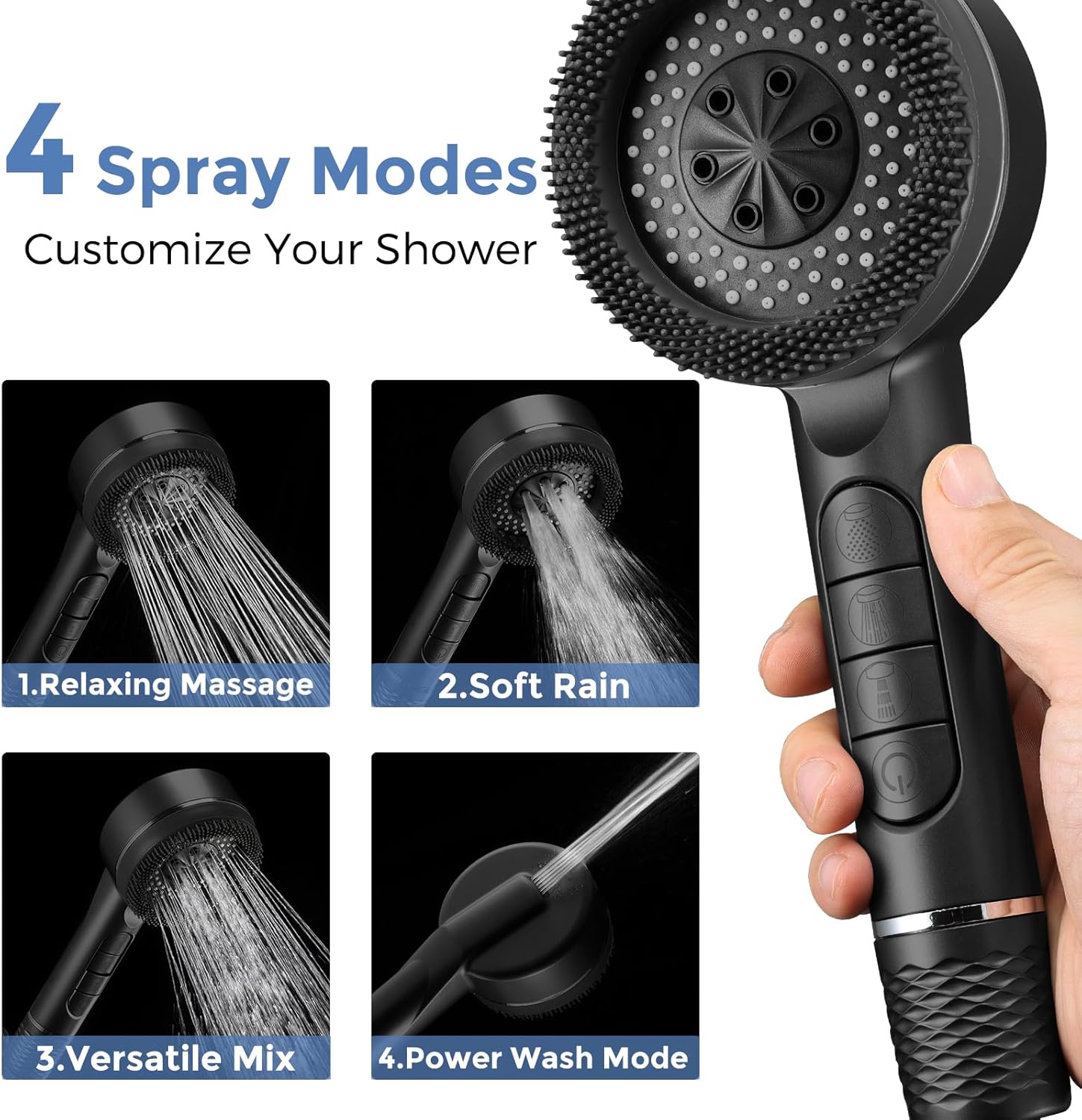 Shower Head Handheld Piano Button Plastic Sprayer Spray Rinse Rinser Multipurpose Adjustable Pressure Control Showerhead Detachable