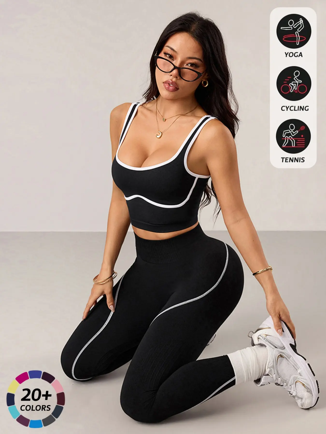 Women's 2 Piece Sportswear Set, Sports Vest and Tight Pants, Fitness and Daily Exercise, High Waist Tummy Control, Fashion Gym Clothes