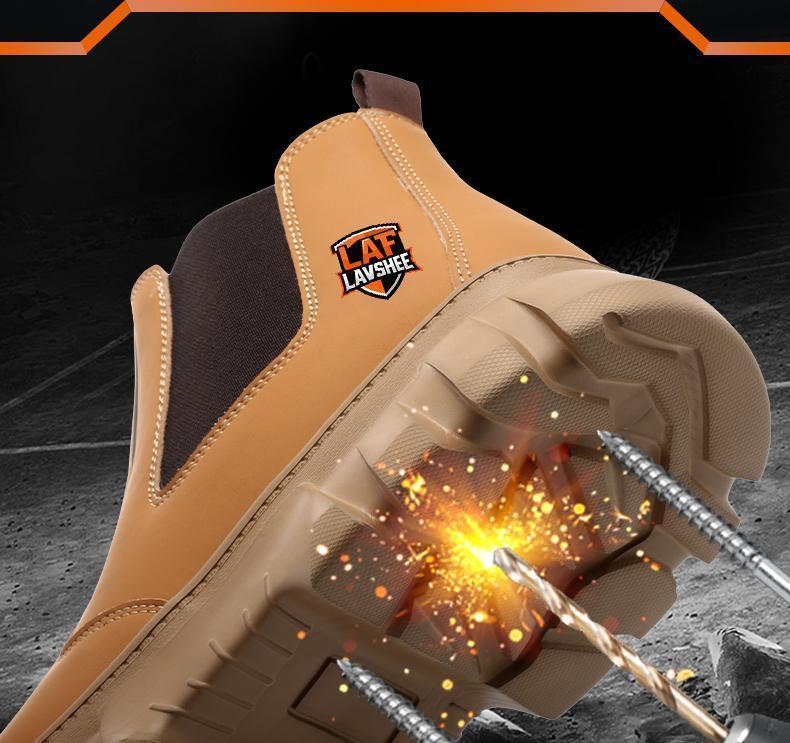 Brown Steel Toe Safety Shoes Unisex, Lightweight Anti Slip Work Shoes, Splash Resistant, Smash Proof and Puncture Proof for Kitchen, Restaurant and Food Service Work