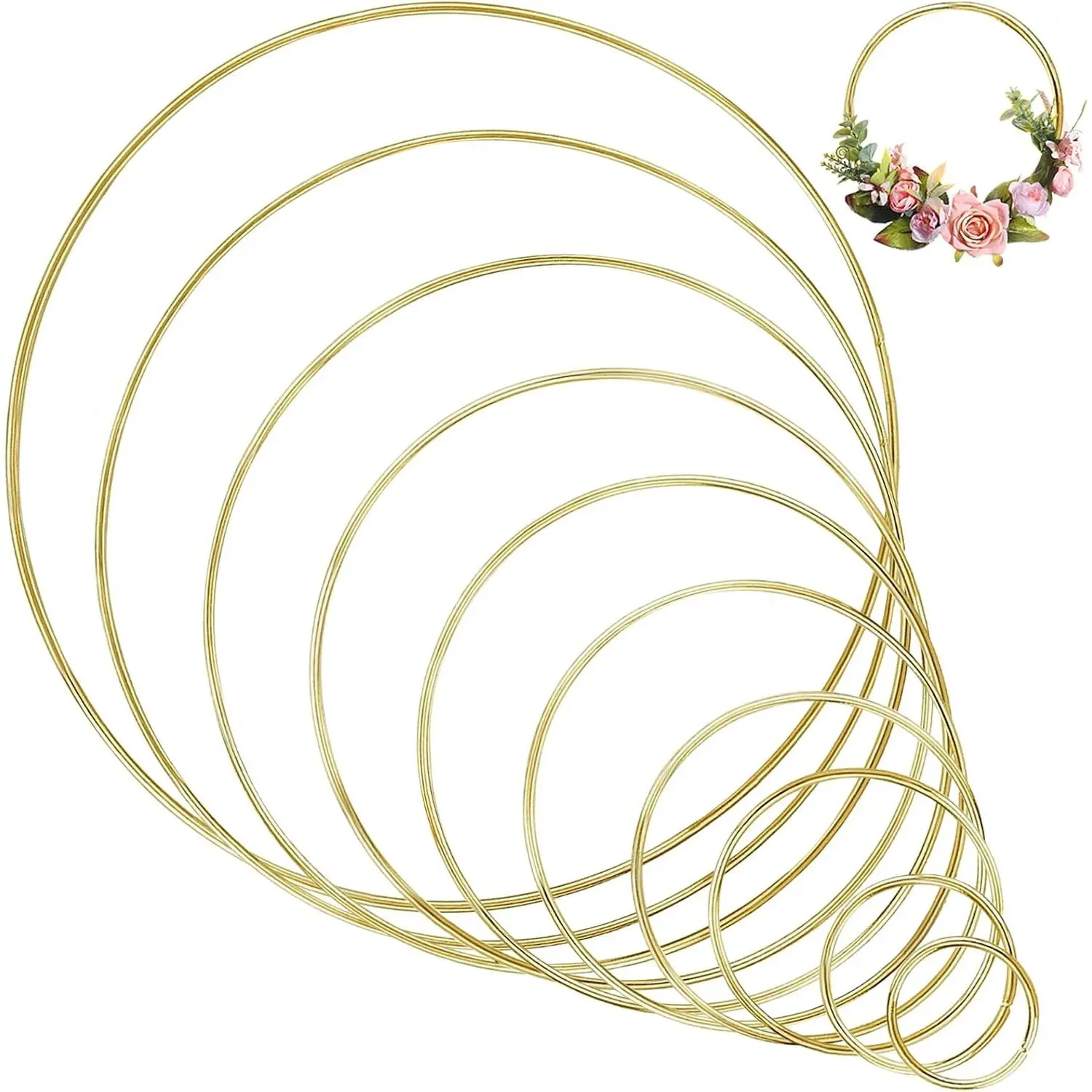 Metal Craft Hoops Dream Catcher Rings Steel Macrame Rings Floral Hoops for Making Wedding Wreath, Dream-Catchers, Macrame DIY Projects, 10 count in 10 Different Sizes ()
