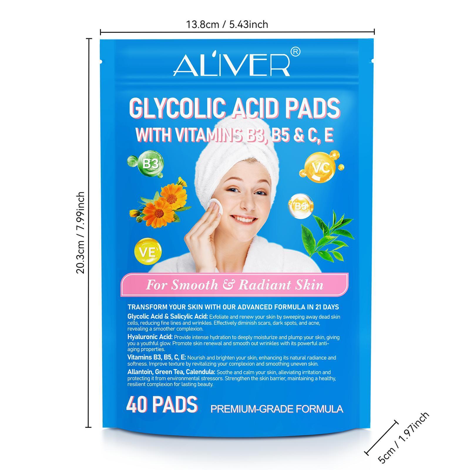 3 Counts Moisturizer, ALIVER Glycolic Acid Pads 40pcs, Contains Vitamins B3, B5, C, And E For Smooth And Glowing Skin, 20% Collagen For Hydrated And Smooth Skin, Deep Nourishment, Moisturization, And Enhanced Skin Barrier.