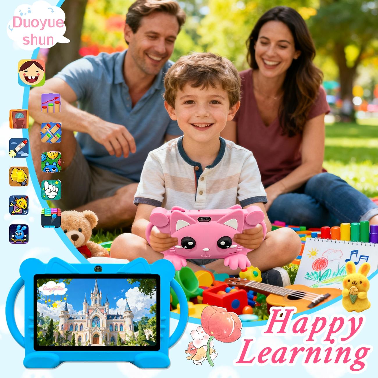 Standable and portable design7 Inch Android Wifi Tablet PC, Student Tablets, Parental Control, Rechargeable Battery, Dual Camera, Home & School Use, Kids' Learning Companion, Learning Entertainment Tablet, /blue