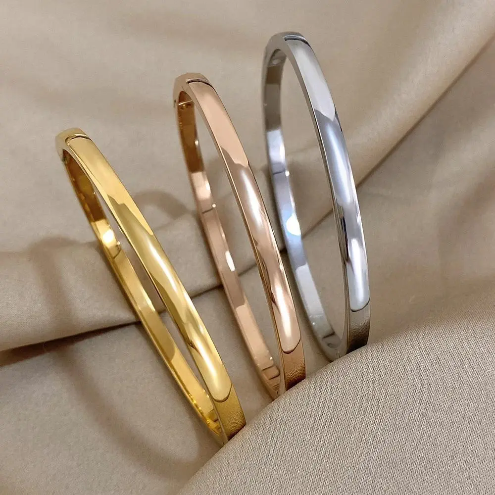 Women's 60mm Smooth Finish Stainless Steel Bangle Bracelets, Gold-Plated Unisex Wear Costume Jewelry for Everyday Use, Fashion Accessory Gift