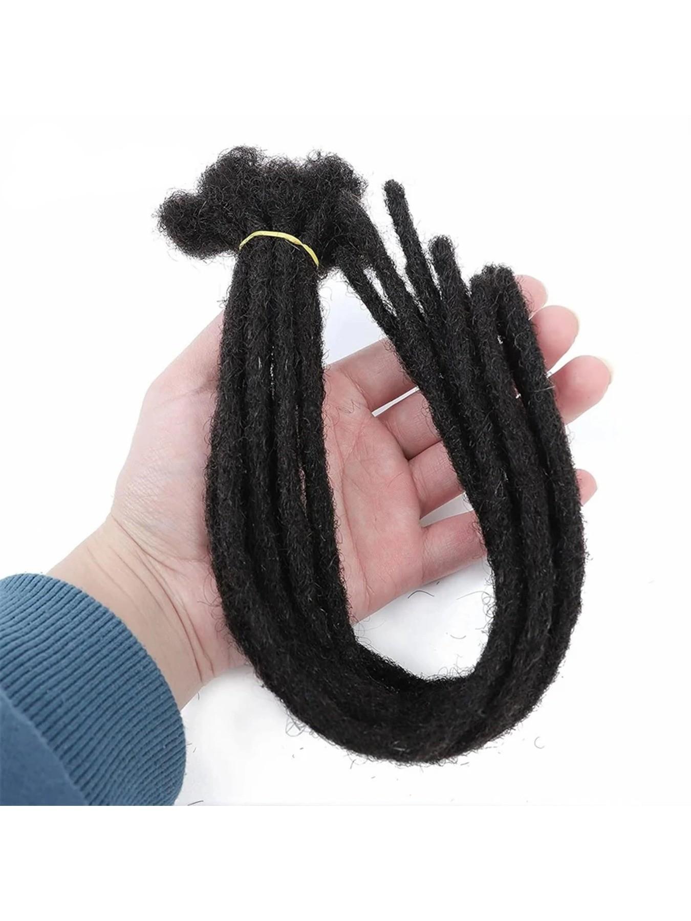 Dreadlock Extensions Human Hair 0.6cm Width 4-16 Inch 10-100 Strands, 100% Human Hair Loc Extensions for Men/Women, Can be Dyed Soft Dreads, 1B