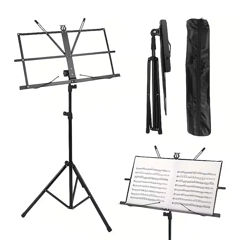 Folding Sheet Music Stand, Portable Aluminum Tripod Sheet Music Stand, Height Adjustable Music Stand with Carrying Bag, Music Accessories